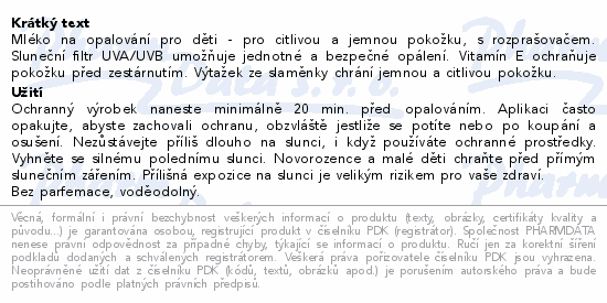 Informace o produktu:<br> Delice Solaire opalov.mléko pro děti SPF50+ 250ml