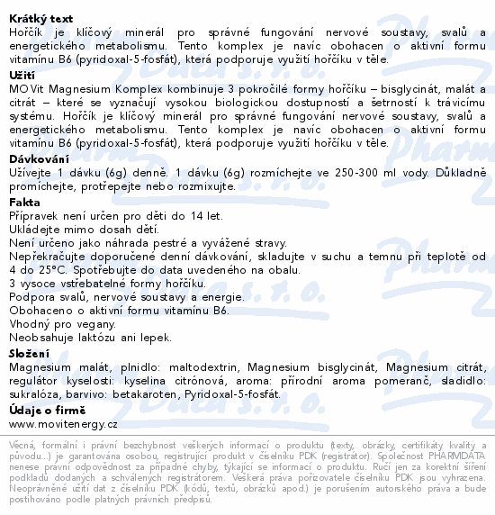 Informace o produktu:<br> MOVit MagnesiumTrioComplex drink pomeranč 360g