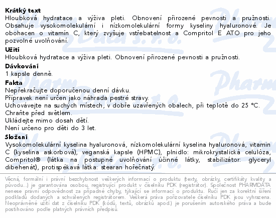 Informace o produktu:<br> Kys.hyaluron.PREMIUM 300mg s vit.C cps.60 VAKOS XT