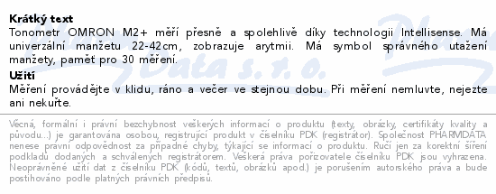 Informace o produktu:<br> Tonometr digitální OMRON M2+