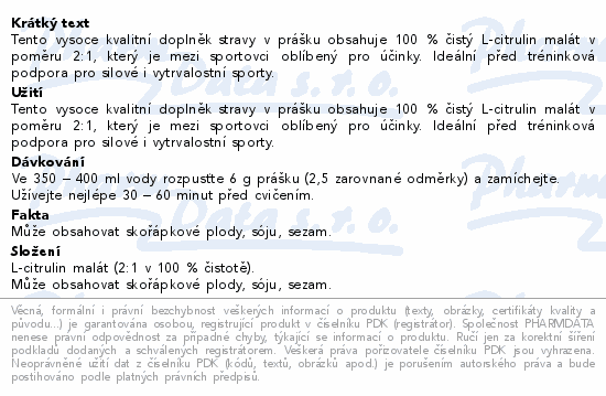Informace o produktu:<br> LIVLIFE L-citrulline 300g