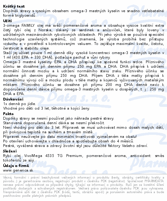 Informace o produktu:<br> 3-omega FAMILY olej 100ml Generica