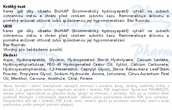 Informace o produktu:<br> Karex gel na ochranu zubů 50ml