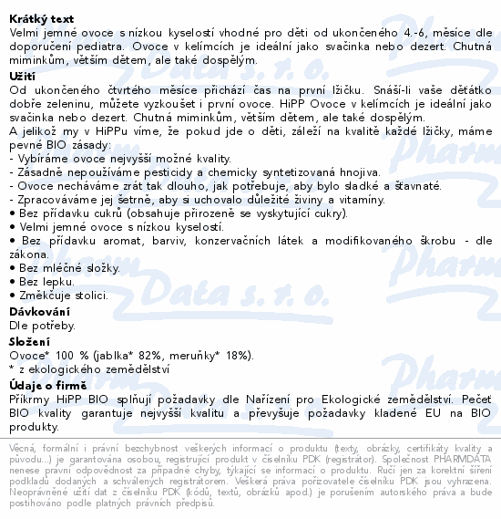 Informace o produktu:<br> HiPP mini dezert jablka-meruňky BIO 5m 4x100g