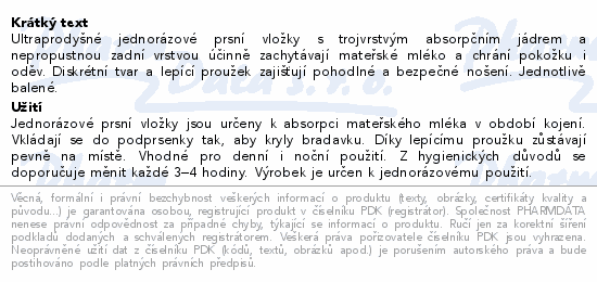 Informace o produktu:<br> Medela prsní vložky jednoráz.ultra prodyšné 30ks