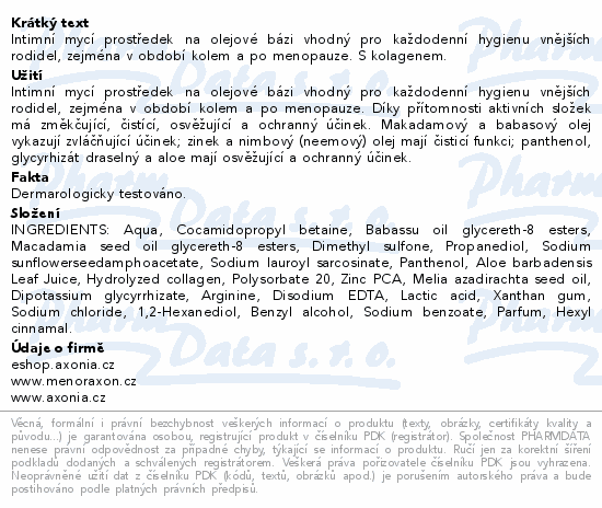 Informace o produktu:<br> Menoraxon intimní hygiena na olejové bázi 500ml