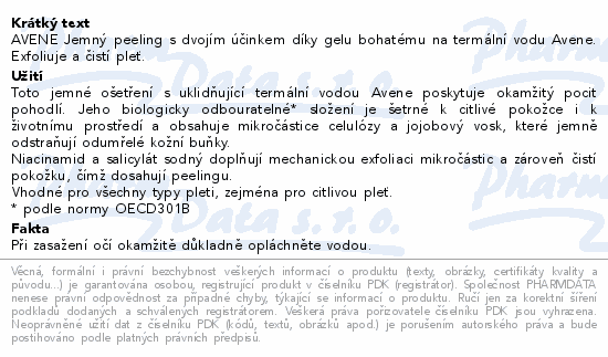 Informace o produktu:<br> AVENE Jemný gelový peeling 50ml