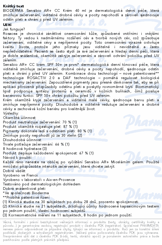 Informace o produktu:<br> BIODERMA Sensibio AR+ CC krém SPF50+ 40ml