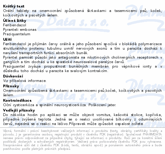 Informace o produktu:<br> Caniverm forte tbl. 100x0.7g a.u.v.