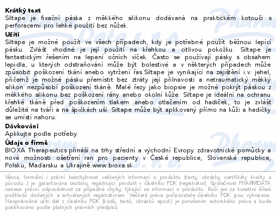 Informace o produktu:<br> Siltape 2cmx3m fixační páska silikonová nesterilní