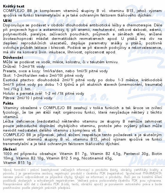 Informace o produktu:<br> Complejo B8 a.u.v. susp.5l