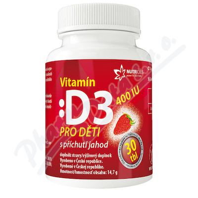 Vitamín D3 400IU pro děti jahoda tbl.30