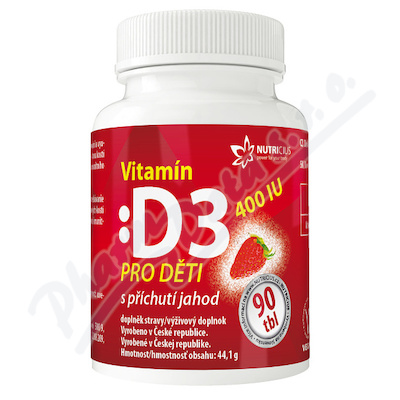 Vitamín D3 400IU pro děti jahoda tbl.90